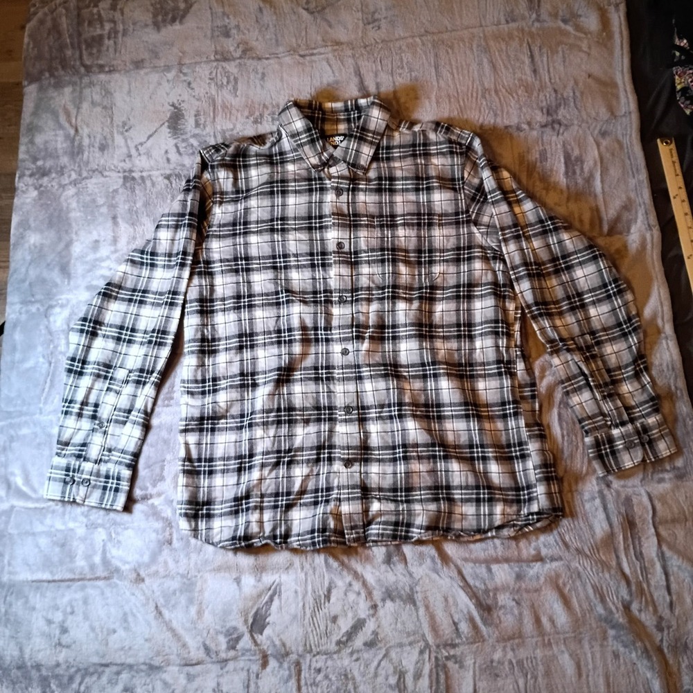 Lands‎ End Mens XL Flannel Shirt Black White Plaid Traditional Fit Long Sleeve